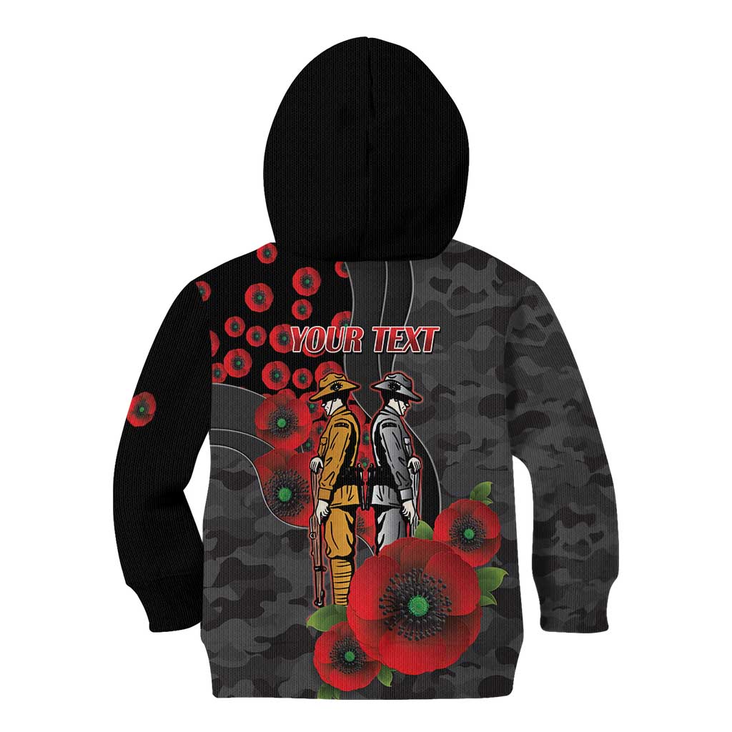 Brisbane Broncos ANZAC Personalised Kid Hoodie Lest We Forget Poppy Camo
