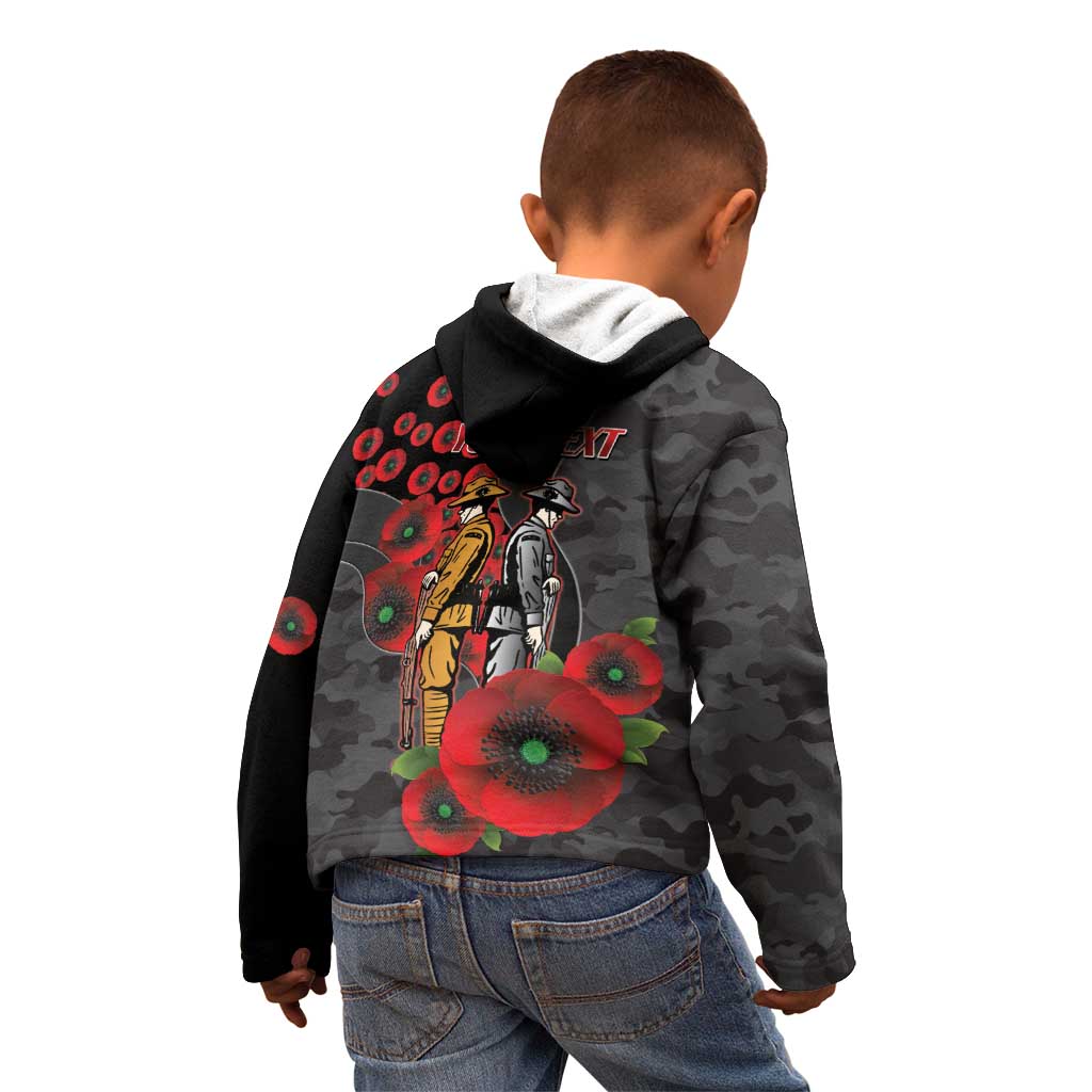 Brisbane Broncos ANZAC Personalised Kid Hoodie Lest We Forget Poppy Camo