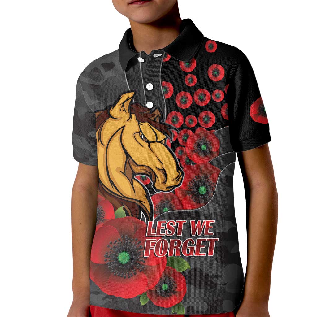 Brisbane Broncos ANZAC Personalised Kid Polo Shirt Lest We Forget Poppy Camo