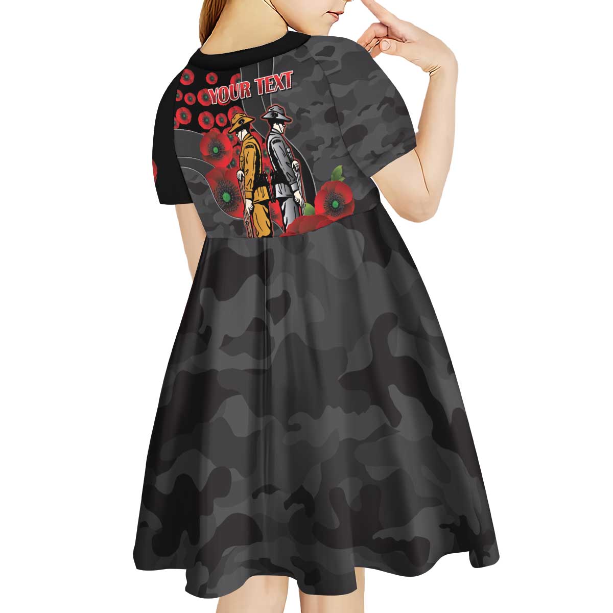 Brisbane Broncos ANZAC Personalised Kid Short Sleeve Dress Lest We Forget Poppy Camo