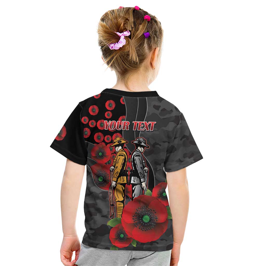 Brisbane Broncos ANZAC Personalised Kid T Shirt Lest We Forget Poppy Camo