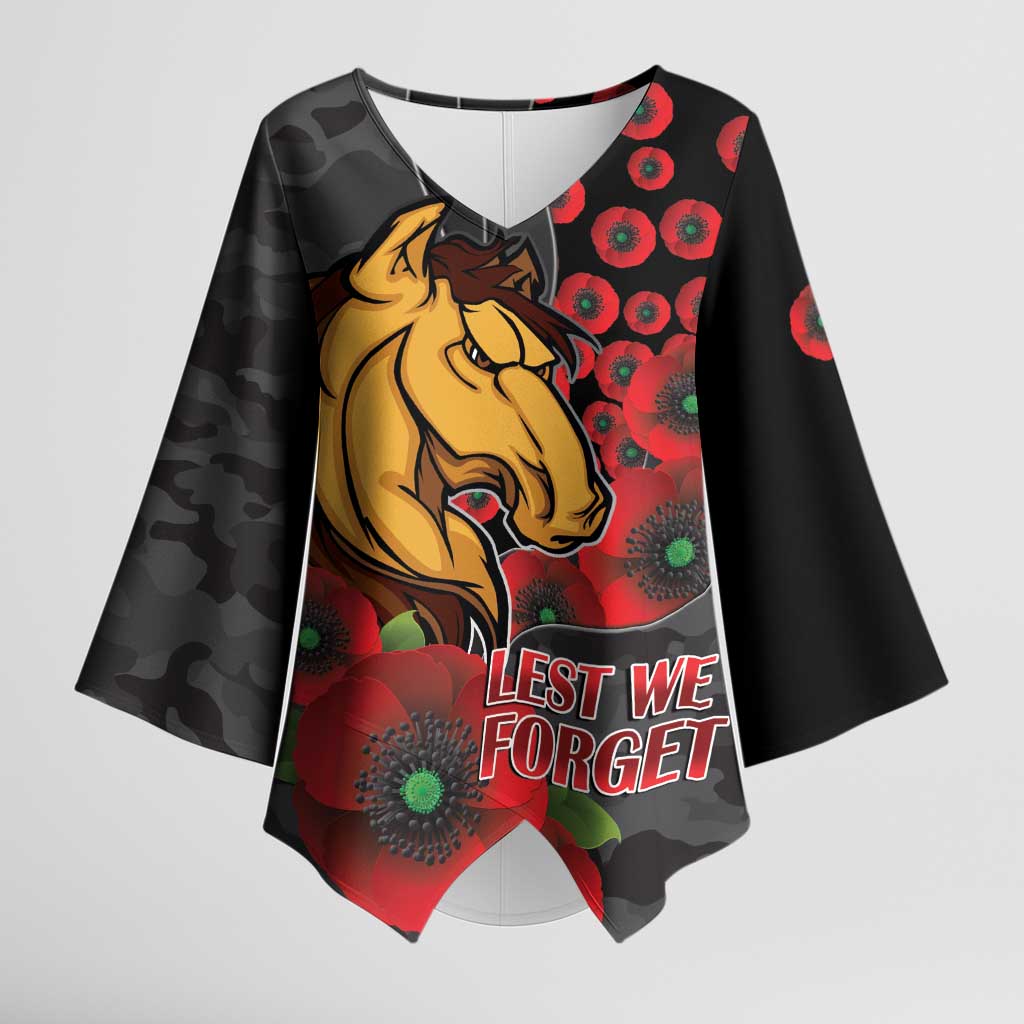 Brisbane Broncos ANZAC Personalised Kimono Sleeve Blouse Lest We Forget Poppy Camo