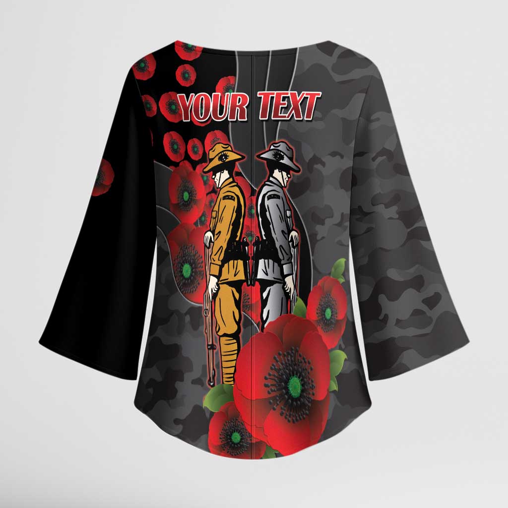 Brisbane Broncos ANZAC Personalised Kimono Sleeve Blouse Lest We Forget Poppy Camo