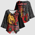 Brisbane Broncos ANZAC Personalised Kimono Sleeve Blouse Lest We Forget Poppy Camo