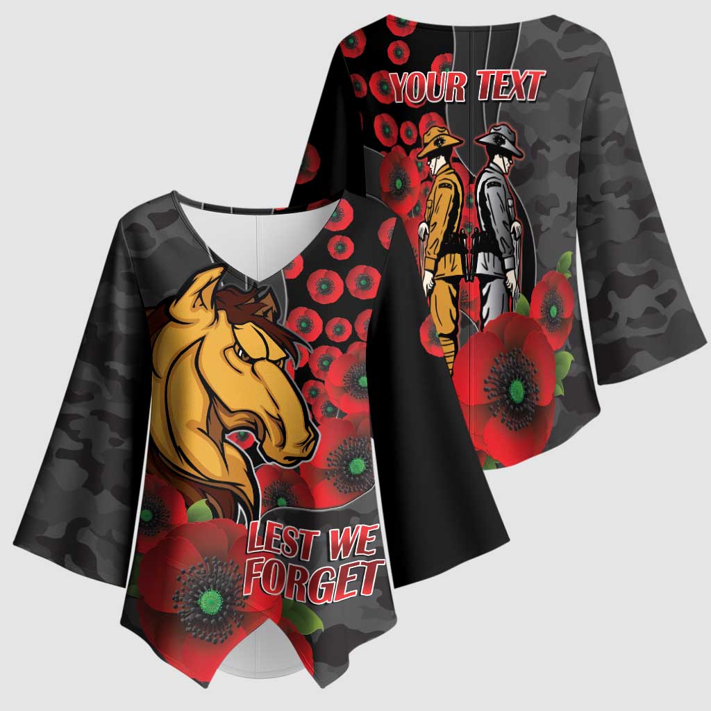 Brisbane Broncos ANZAC Personalised Kimono Sleeve Blouse Lest We Forget Poppy Camo