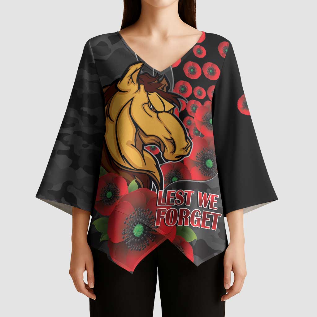 Brisbane Broncos ANZAC Personalised Kimono Sleeve Blouse Lest We Forget Poppy Camo