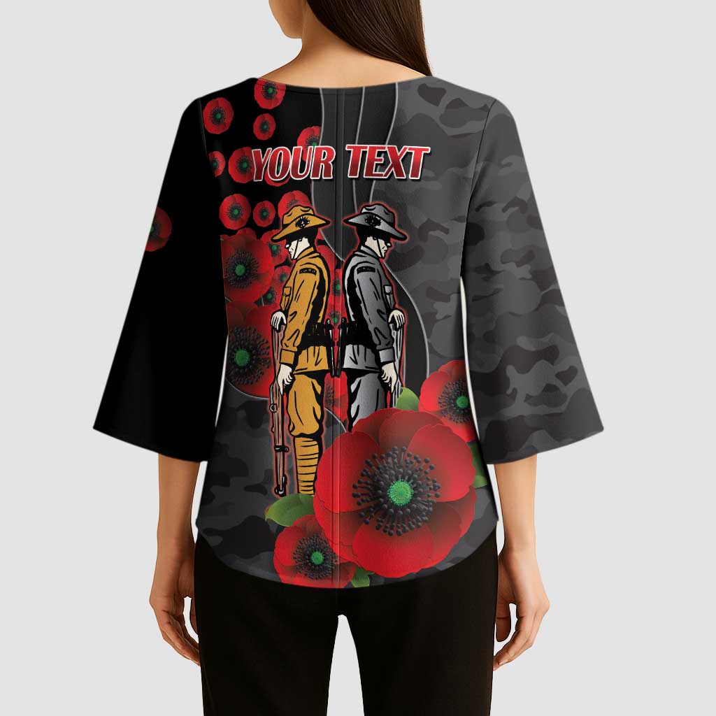 Brisbane Broncos ANZAC Personalised Kimono Sleeve Blouse Lest We Forget Poppy Camo