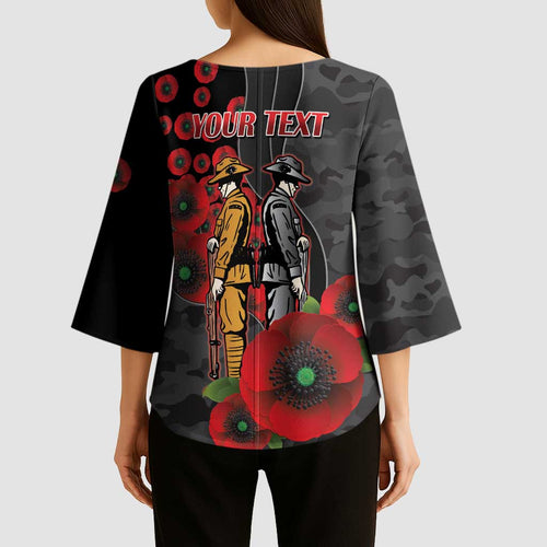 Brisbane Broncos ANZAC Personalised Kimono Sleeve Blouse Lest We Forget Poppy Camo