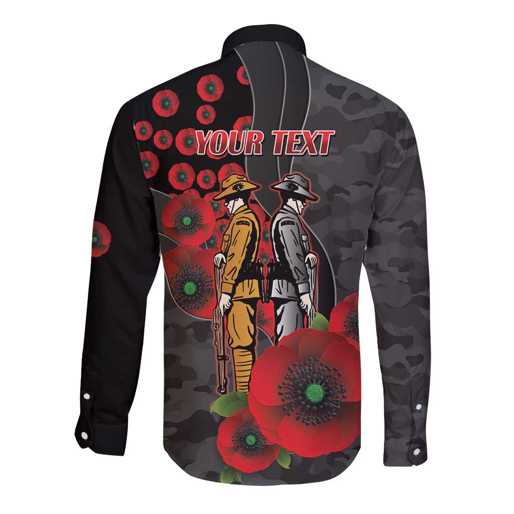 Brisbane Broncos ANZAC Personalised Long Sleeve Button Shirt Lest We Forget Poppy Camo