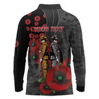 Brisbane Broncos ANZAC Personalised Long Sleeve Polo Shirt Lest We Forget Poppy Camo