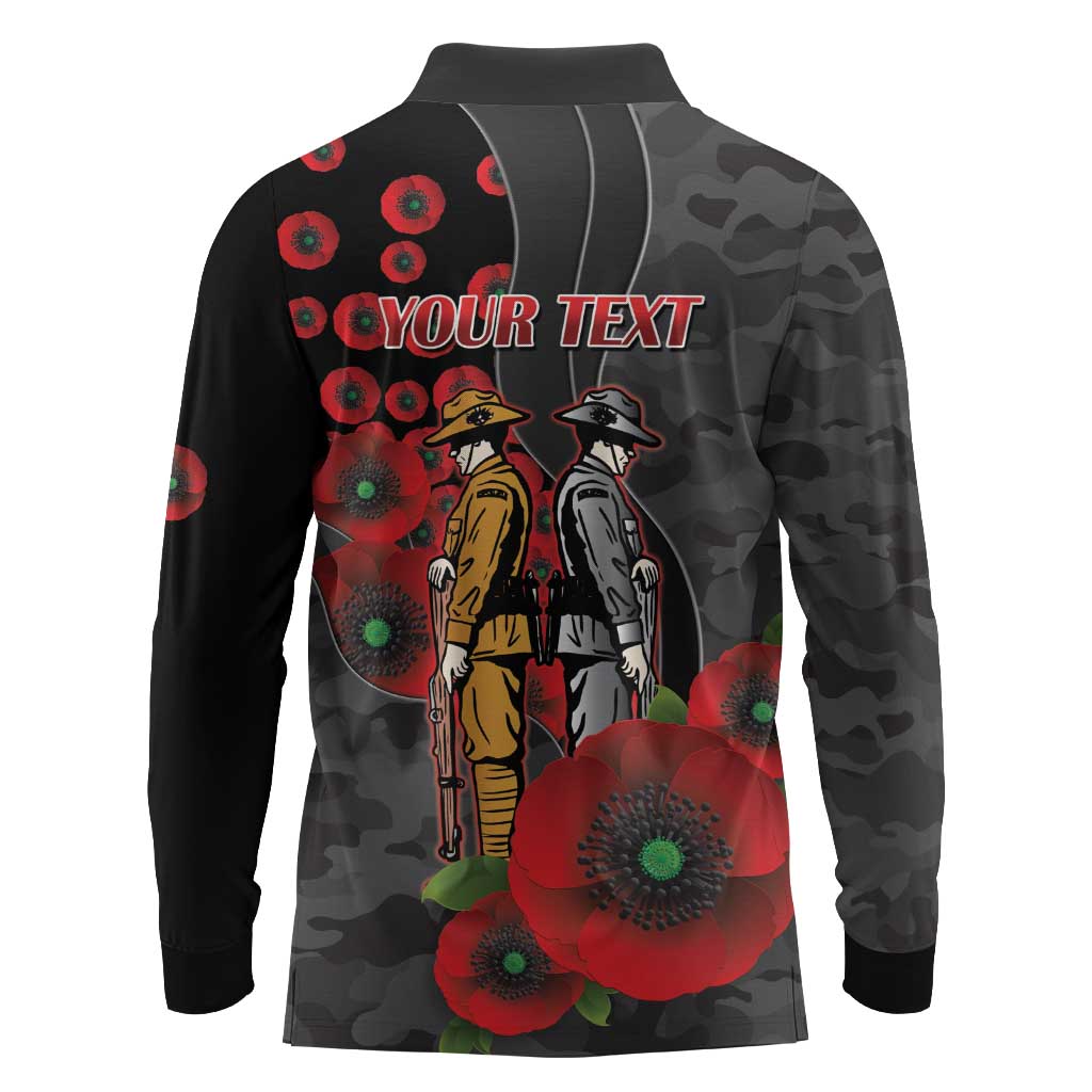 Brisbane Broncos ANZAC Personalised Long Sleeve Polo Shirt Lest We Forget Poppy Camo