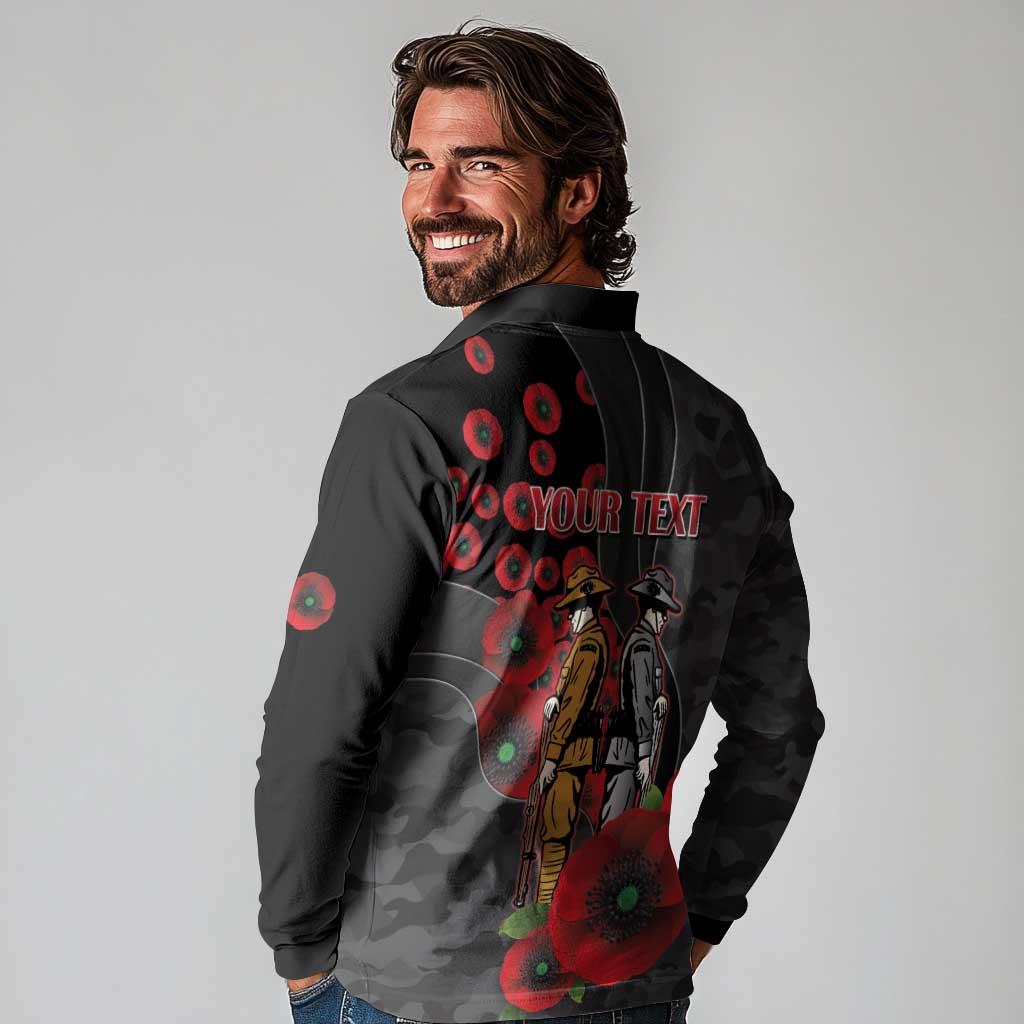 Brisbane Broncos ANZAC Personalised Long Sleeve Polo Shirt Lest We Forget Poppy Camo