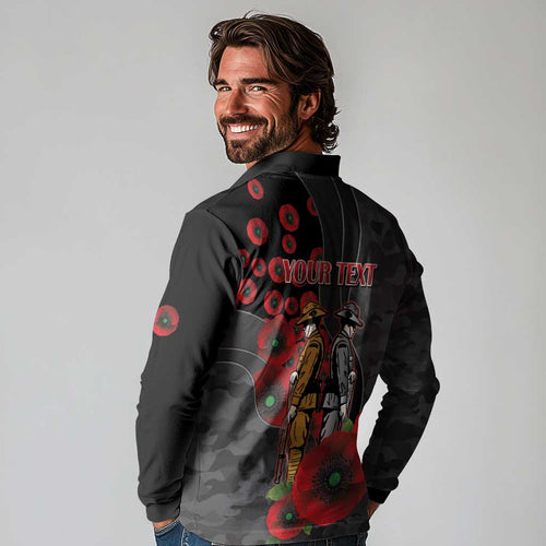 Brisbane Broncos ANZAC Personalised Long Sleeve Polo Shirt Lest We Forget Poppy Camo