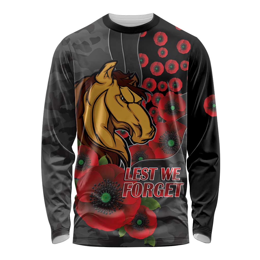 Brisbane Broncos ANZAC Personalised Long Sleeve Shirt Lest We Forget Poppy Camo