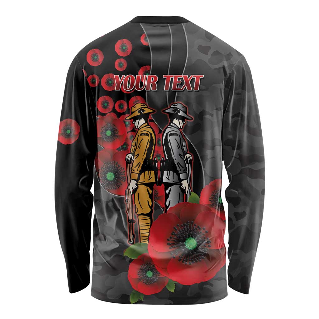 Brisbane Broncos ANZAC Personalised Long Sleeve Shirt Lest We Forget Poppy Camo