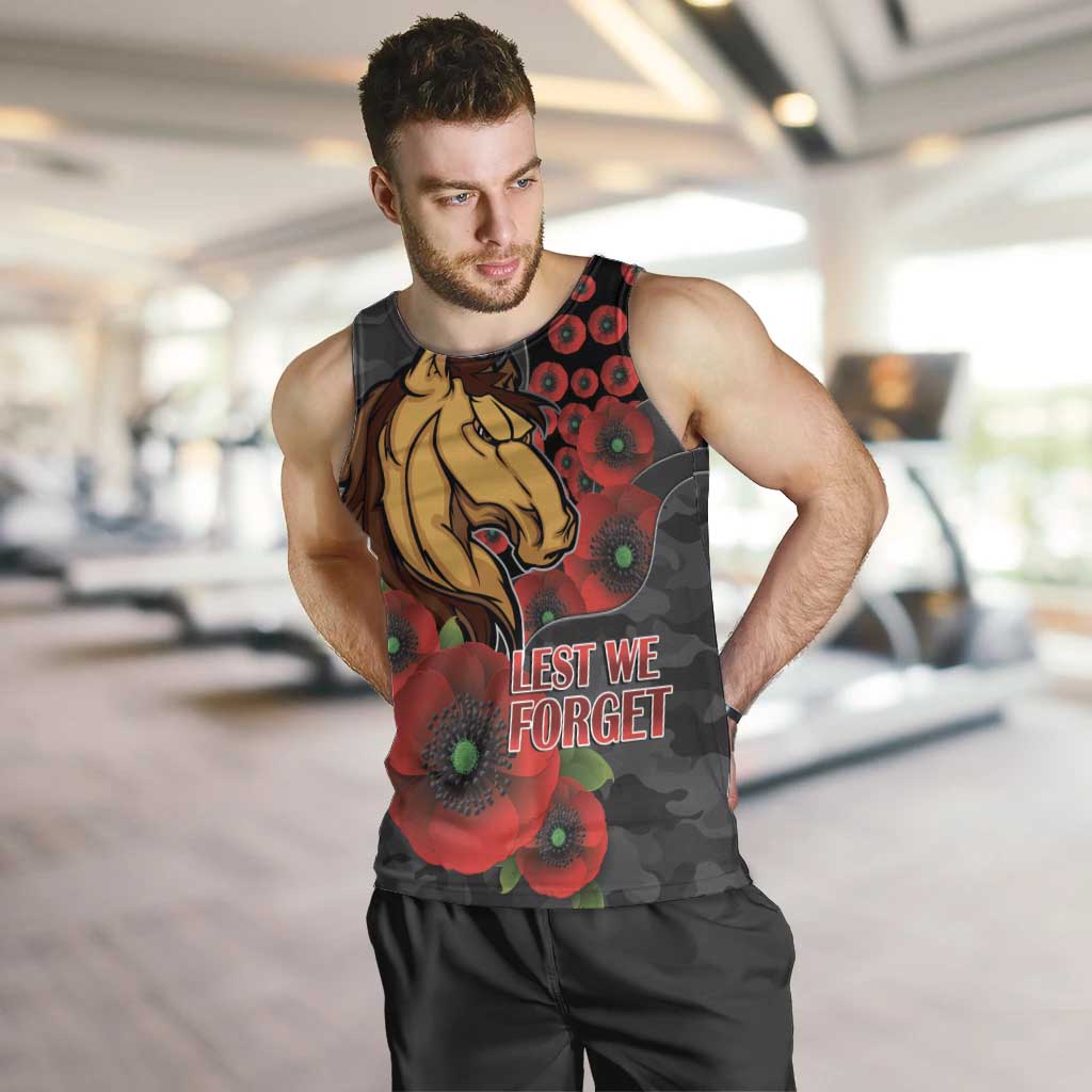 Brisbane Broncos ANZAC Personalised Men Tank Top Lest We Forget Poppy Camo