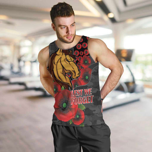 Brisbane Broncos ANZAC Personalised Men Tank Top Lest We Forget Poppy Camo