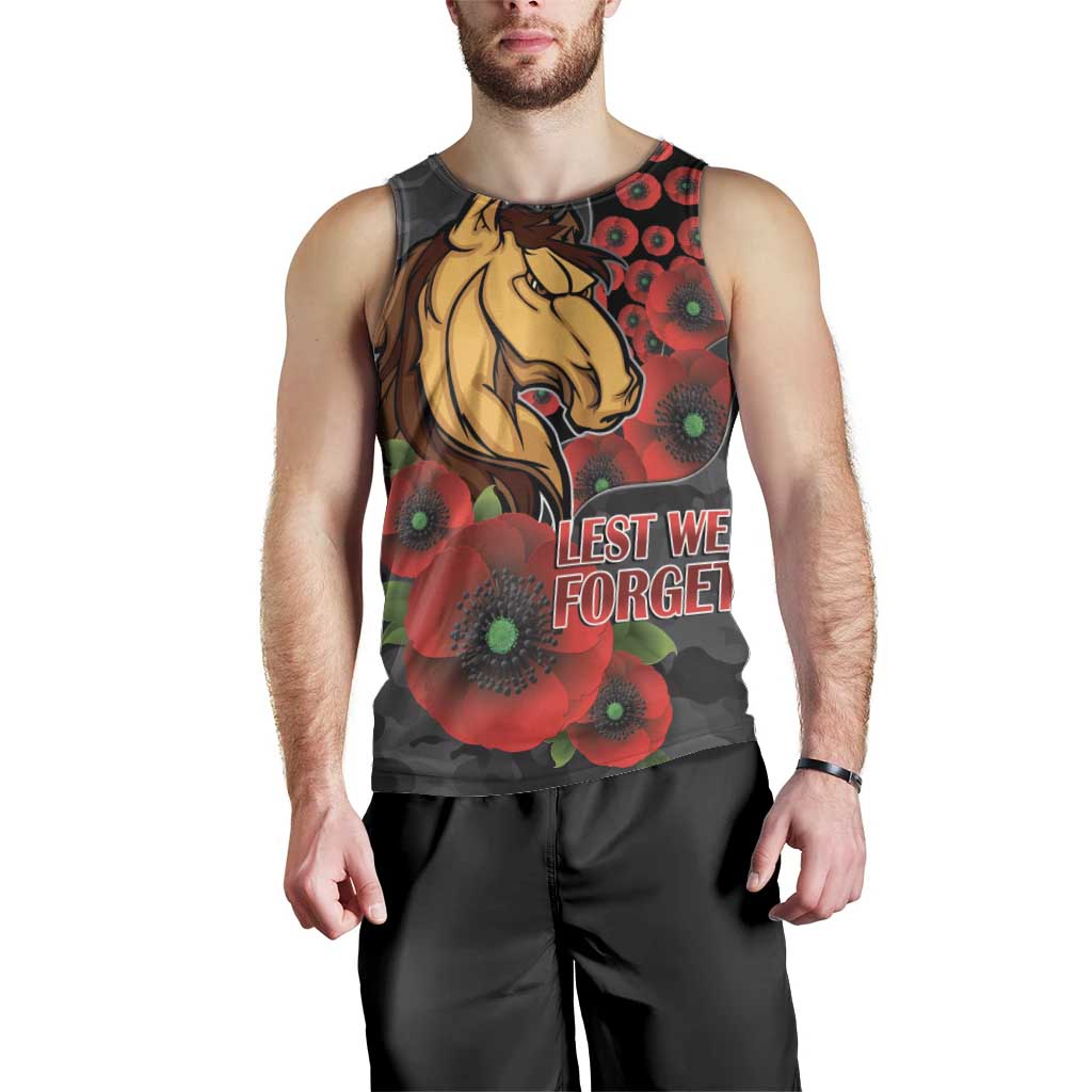 Brisbane Broncos ANZAC Personalised Men Tank Top Lest We Forget Poppy Camo