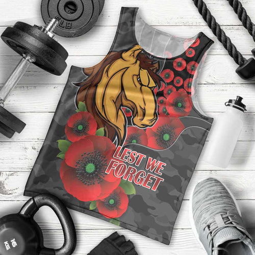 Brisbane Broncos ANZAC Personalised Men Tank Top Lest We Forget Poppy Camo