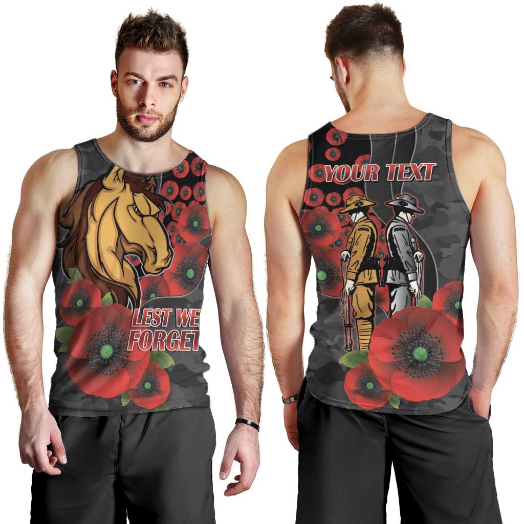 Brisbane Broncos ANZAC Personalised Men Tank Top Lest We Forget Poppy Camo