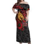 Brisbane Broncos ANZAC Personalised Off Shoulder Maxi Dress Lest We Forget Poppy Camo