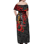 Brisbane Broncos ANZAC Personalised Off Shoulder Maxi Dress Lest We Forget Poppy Camo
