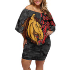 Brisbane Broncos ANZAC Personalised Off Shoulder Short Dress Lest We Forget Poppy Camo