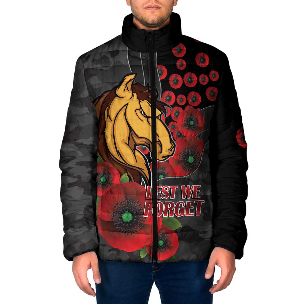 Brisbane Broncos ANZAC Personalised Padded Jacket Lest We Forget Poppy Camo
