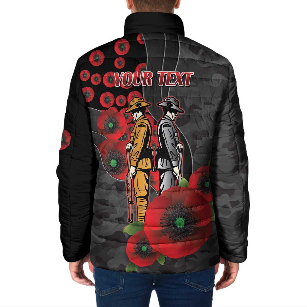 Brisbane Broncos ANZAC Personalised Padded Jacket Lest We Forget Poppy Camo