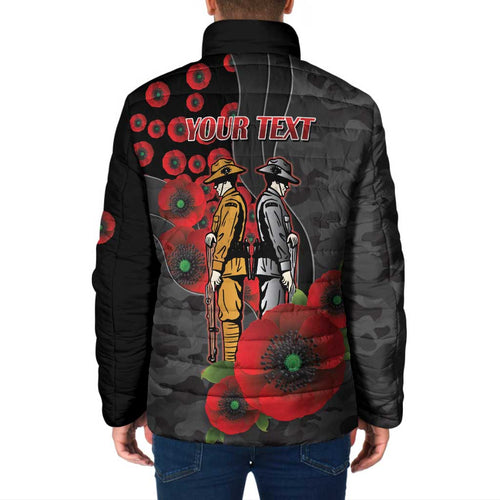 Brisbane Broncos ANZAC Personalised Padded Jacket Lest We Forget Poppy Camo