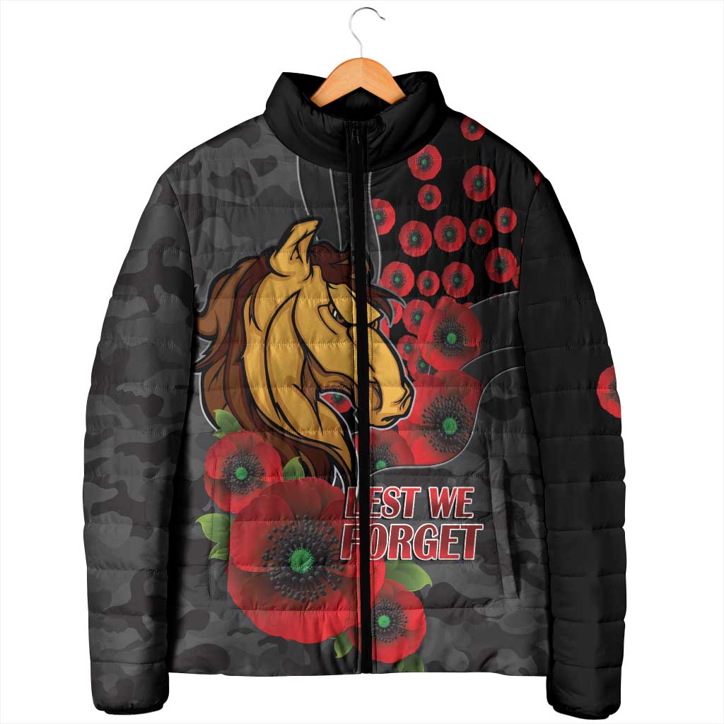 Brisbane Broncos ANZAC Personalised Padded Jacket Lest We Forget Poppy Camo