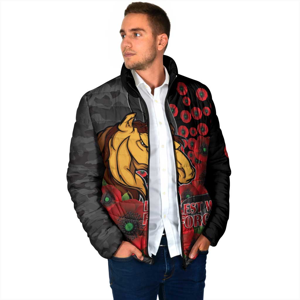 Brisbane Broncos ANZAC Personalised Padded Jacket Lest We Forget Poppy Camo