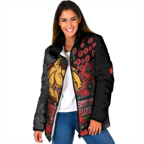 Brisbane Broncos ANZAC Personalised Padded Jacket Lest We Forget Poppy Camo