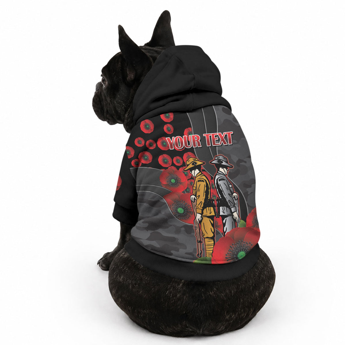 Brisbane Broncos ANZAC Personalised Pet Hoodie Lest We Forget Poppy Camo