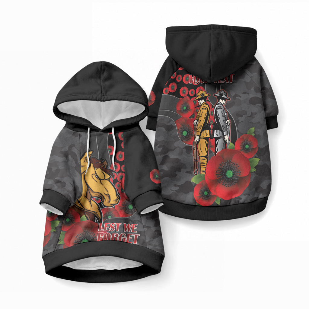 Brisbane Broncos ANZAC Personalised Pet Hoodie Lest We Forget Poppy Camo