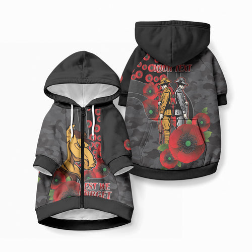 Brisbane Broncos ANZAC Personalised Pet Hoodie Lest We Forget Poppy Camo