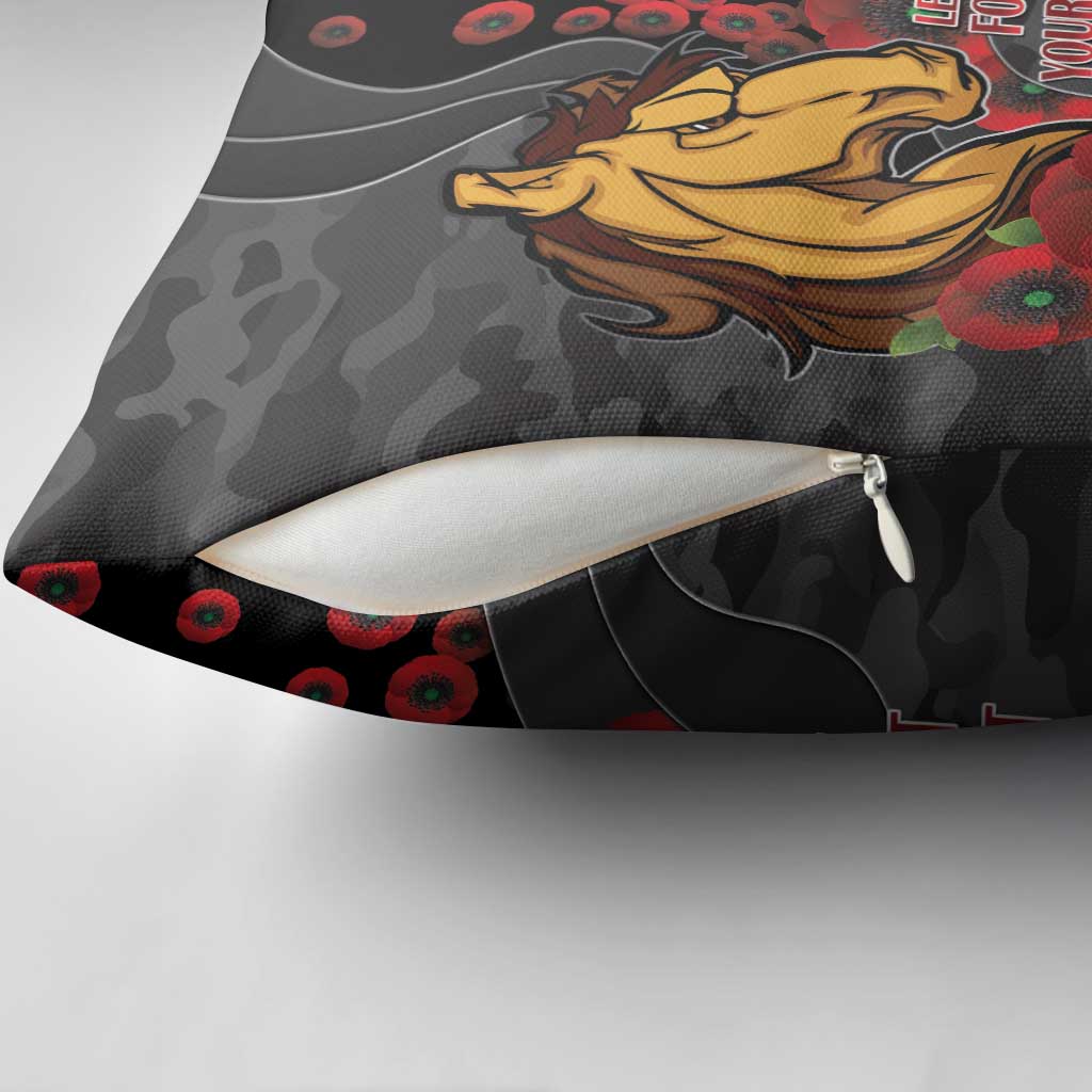 Brisbane Broncos ANZAC Personalised Pillow Cover Lest We Forget Poppy Camo