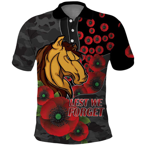 Brisbane Broncos ANZAC Personalised Polo Shirt Lest We Forget Poppy Camo