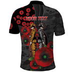 Brisbane Broncos ANZAC Personalised Polo Shirt Lest We Forget Poppy Camo