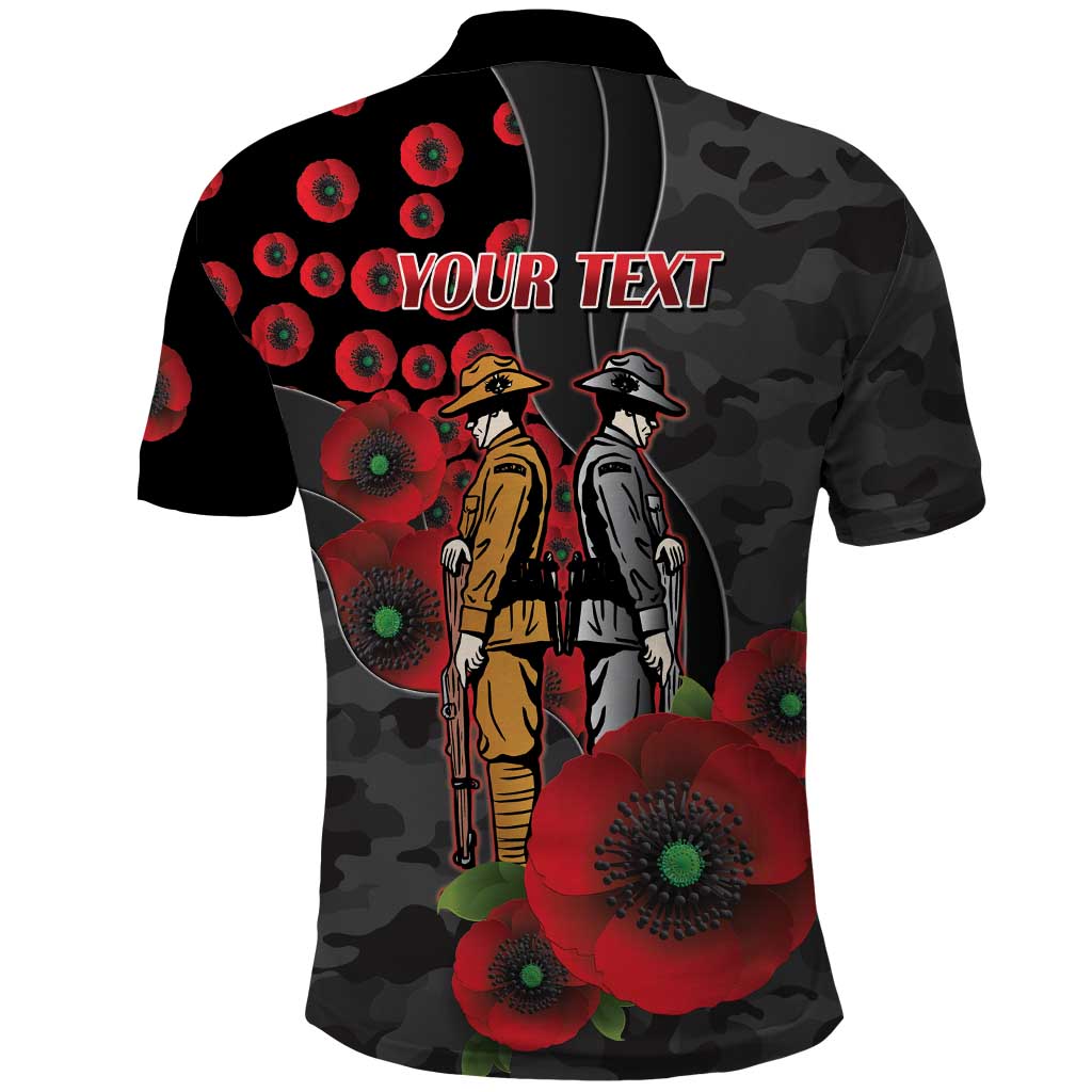 Brisbane Broncos ANZAC Personalised Polo Shirt Lest We Forget Poppy Camo