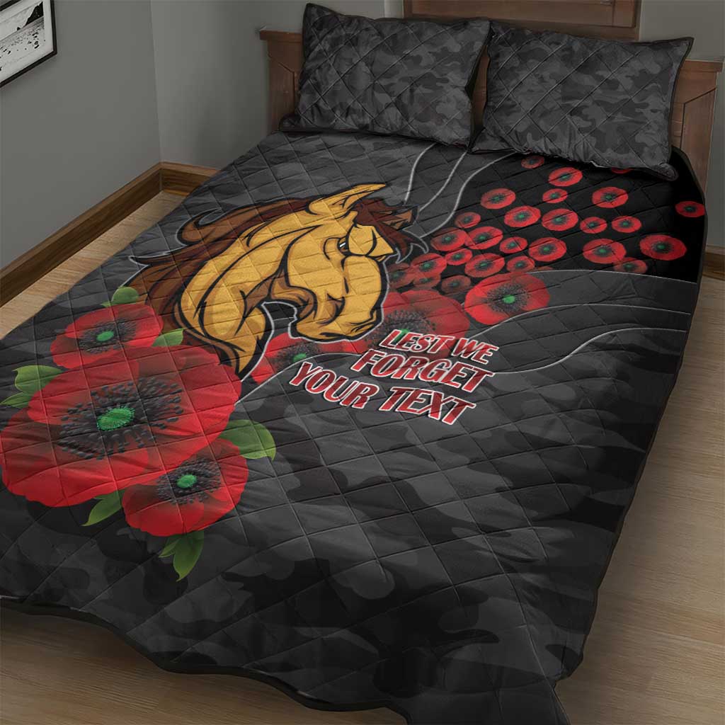 Brisbane Broncos ANZAC Personalised Quilt Bed Set Lest We Forget Poppy Camo