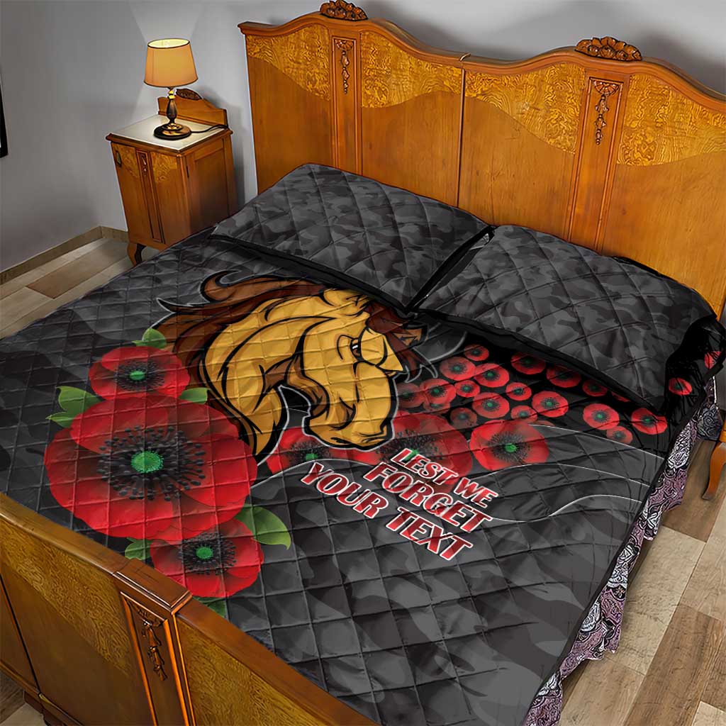 Brisbane Broncos ANZAC Personalised Quilt Bed Set Lest We Forget Poppy Camo