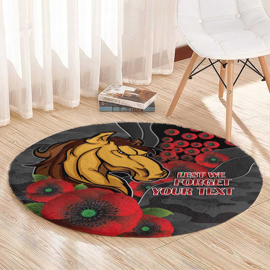 Brisbane Broncos ANZAC Personalised Round Carpet Lest We Forget Poppy Camo