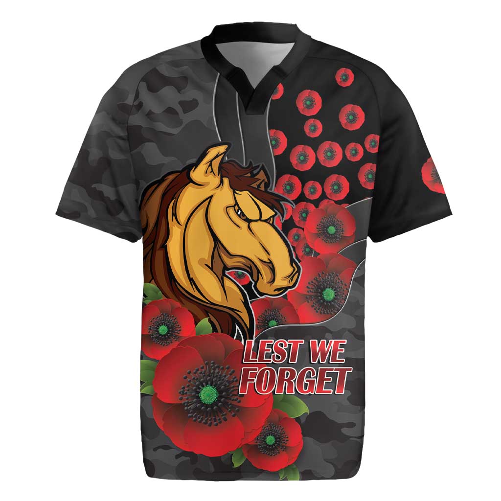 Brisbane Broncos ANZAC Personalised Rugby Jersey Lest We Forget Poppy Camo