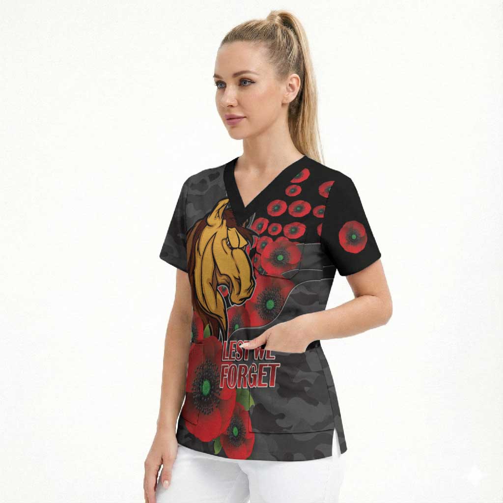 Brisbane Broncos ANZAC Personalised Scrub Top Lest We Forget Poppy Camo
