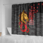 Brisbane Broncos ANZAC Personalised Shower Curtain Lest We Forget Poppy Camo