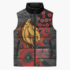 Brisbane Broncos ANZAC Personalised Sleeveless Puffer Jacket Lest We Forget Poppy Camo