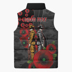 Brisbane Broncos ANZAC Personalised Sleeveless Puffer Jacket Lest We Forget Poppy Camo