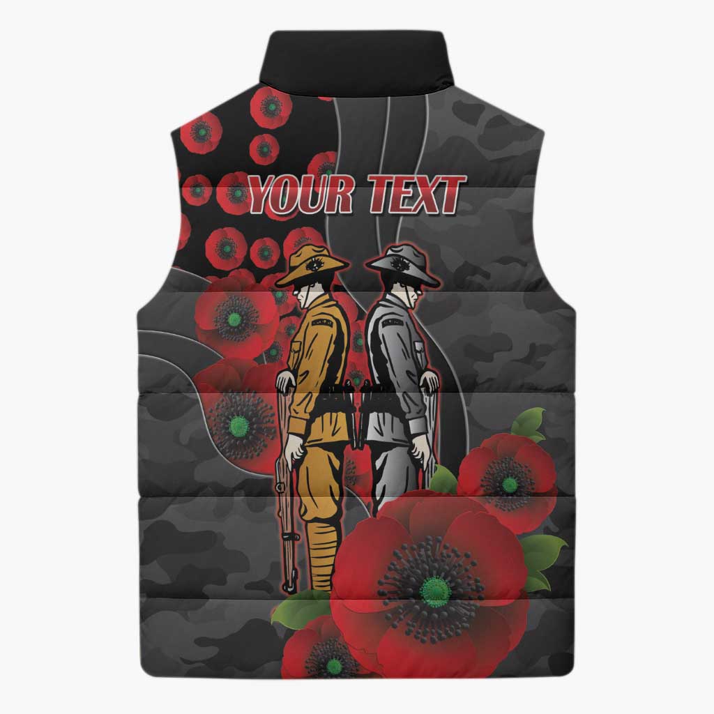 Brisbane Broncos ANZAC Personalised Sleeveless Puffer Jacket Lest We Forget Poppy Camo
