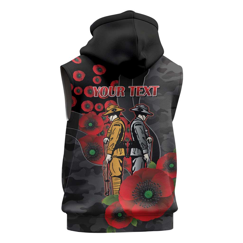 Brisbane Broncos ANZAC Personalised Sleeveless Zip Hoodie Lest We Forget Poppy Camo